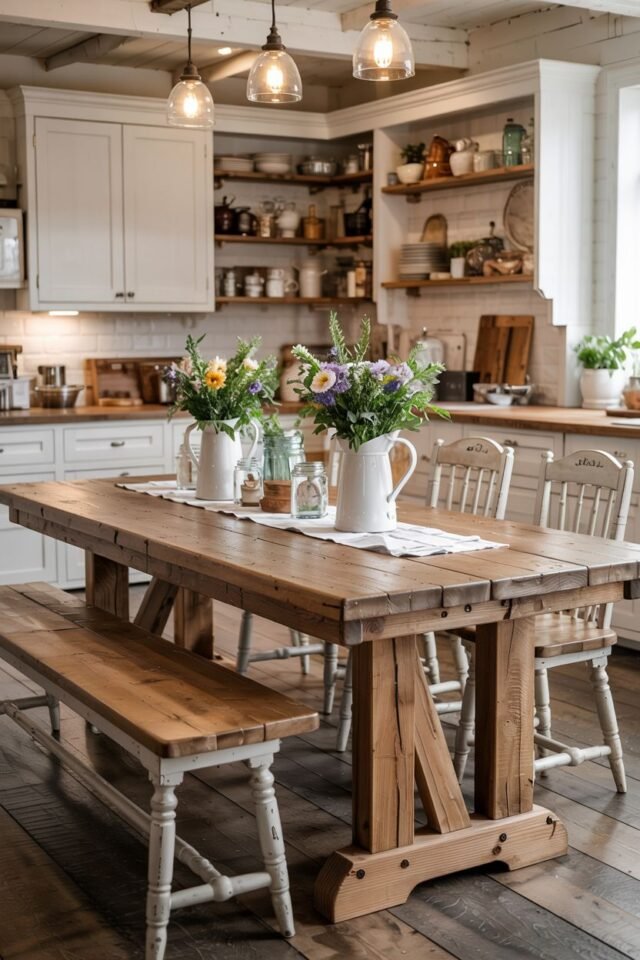 28 Rustic Farmhouse Kitchen Table Ideas Full of Character