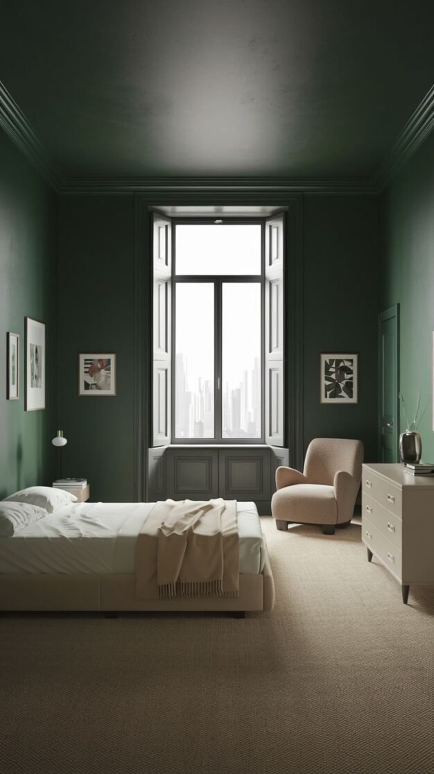 23 Minimalist Moody Green Bedroom Ideas for a Clean Aesthetic