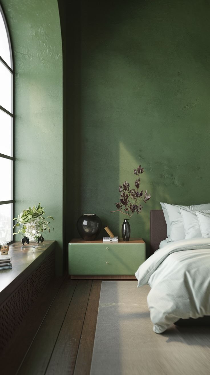 23 Minimalist Moody Green Bedroom Ideas for a Clean Aesthetic