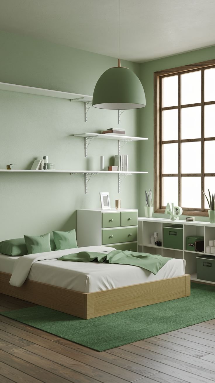 23 Minimalist Moody Green Bedroom Ideas for a Clean Aesthetic