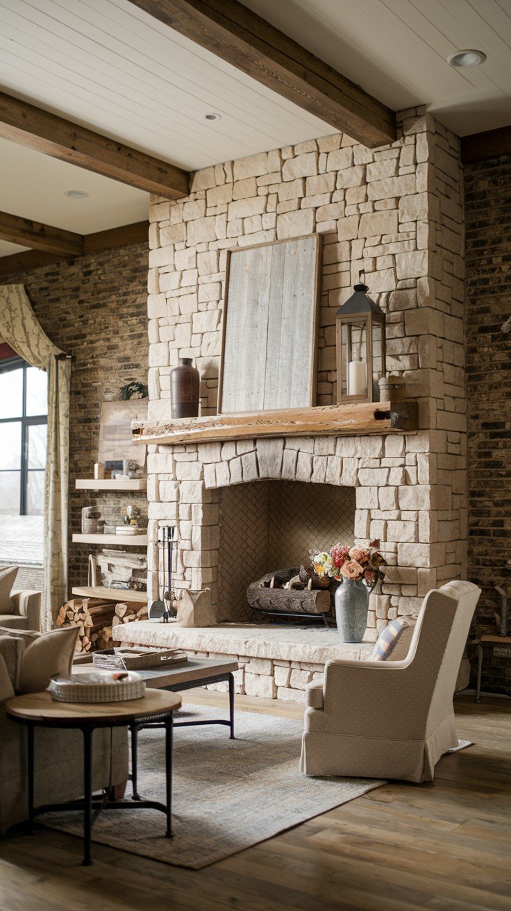 24 Rustic Farmhouse Fireplace Designs with Natural Charm