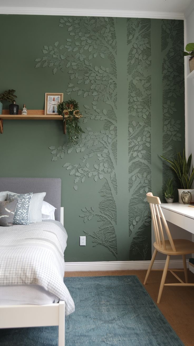 31 Warm Green Accent Wall Bedroom Designs for a Welcoming Space