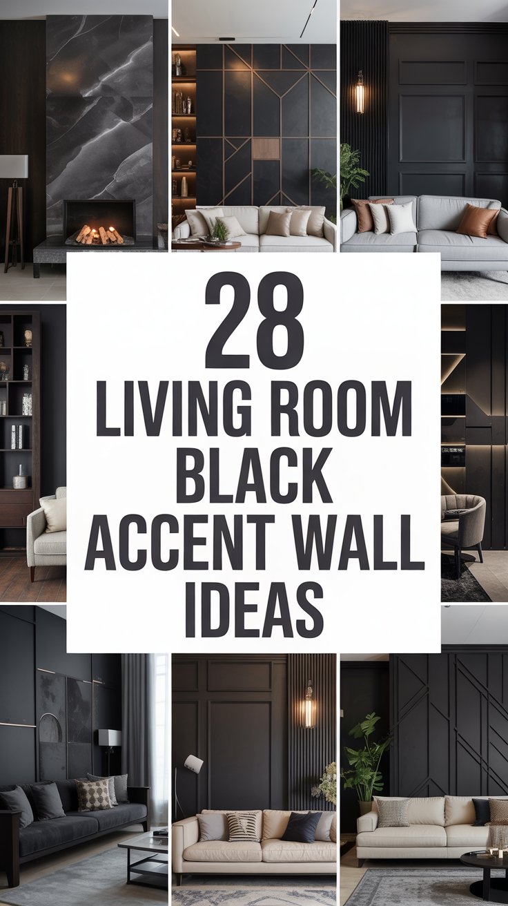 28 Modern Living Room Black Accent Wall Ideas for a Sophisticated Space